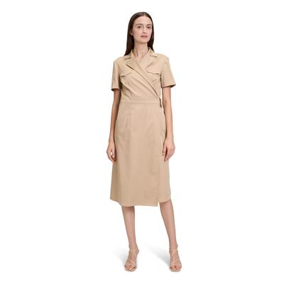 Wickelkleid BETTY & CO "Betty & Co Wickelkleid mit Kragen", Damen, Gr. 38, Normalgrößen, braun (hellbraun), Obermaterial: 61% Baumwolle, 34% Polyester, 5% Elasthan., casual, tailliert lang, Halbarm, Kleider, Schnallen Image
