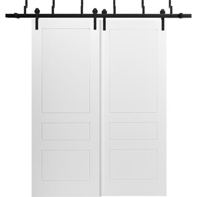 Sliding Closet Barn Bypass Doors / Mela 0733 Painted White / Modern 6.6FT Silver Rails / Wood Solid Bedroom Wardrobe Doors