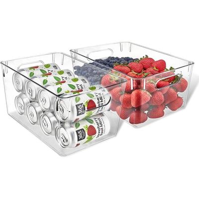 Multi-purpose Refrigerator Bins Stackable Fridge Bin Organizer with Easy Grip Handles - Clear