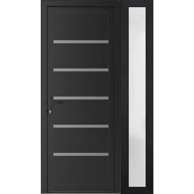 Exterior Prehung Metal-Plastic Door Manux 8415 Matte Black Side & Top Sidelite 46x94 Lefthand Inswing