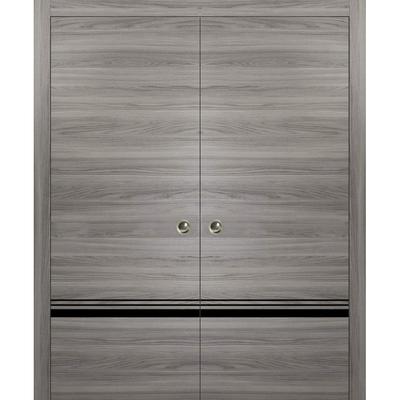 French Double Pocket Doors 36x80 Planum 0012 Grey Matte Kit Trims Rail