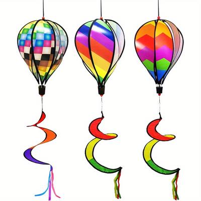 TEMU 3pcs Hot Air Balloon Wind Spinner Pinwheels Whirligigs Wind Spinner Windmill Striped Rainbow Windsock Rotating Sequins Windmill Wind Twister Hanging Decor Image