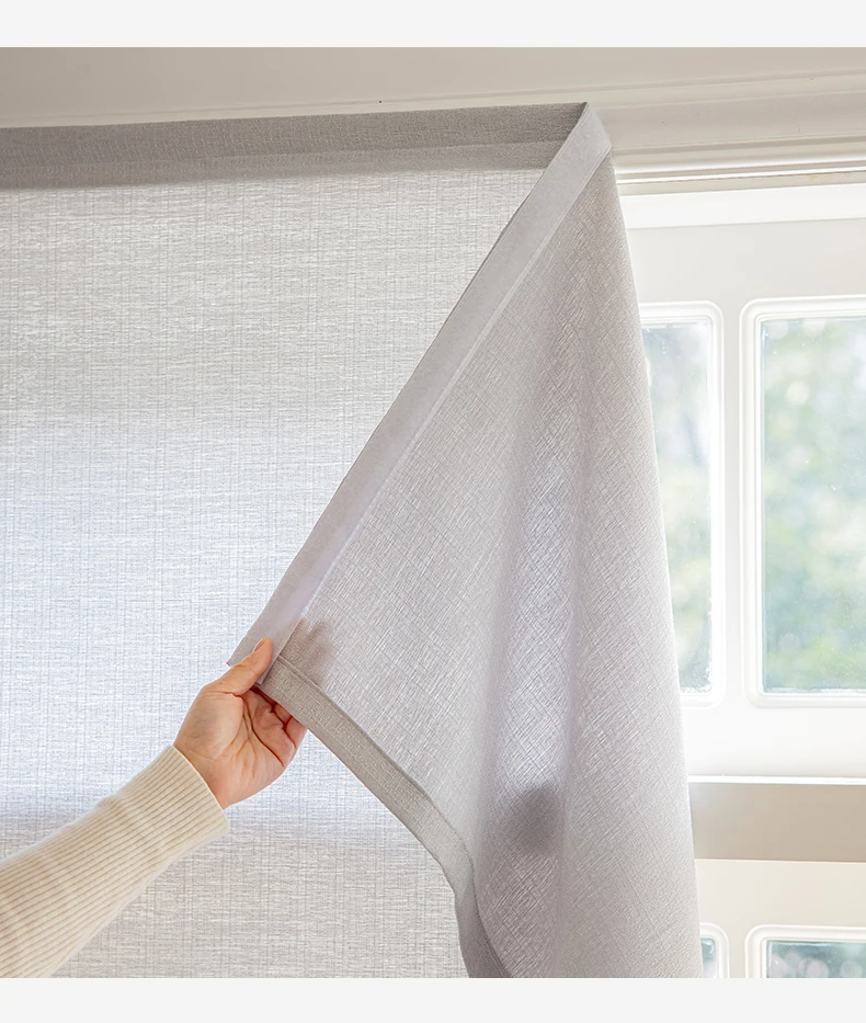 Selbstklebende Vorhänge ohne Bohren fürs Schlafzimmer, Einfarbige Garn-Dekorationsstoffe, Lochfreie Klettverschluss Halbtransparente Vorhänge