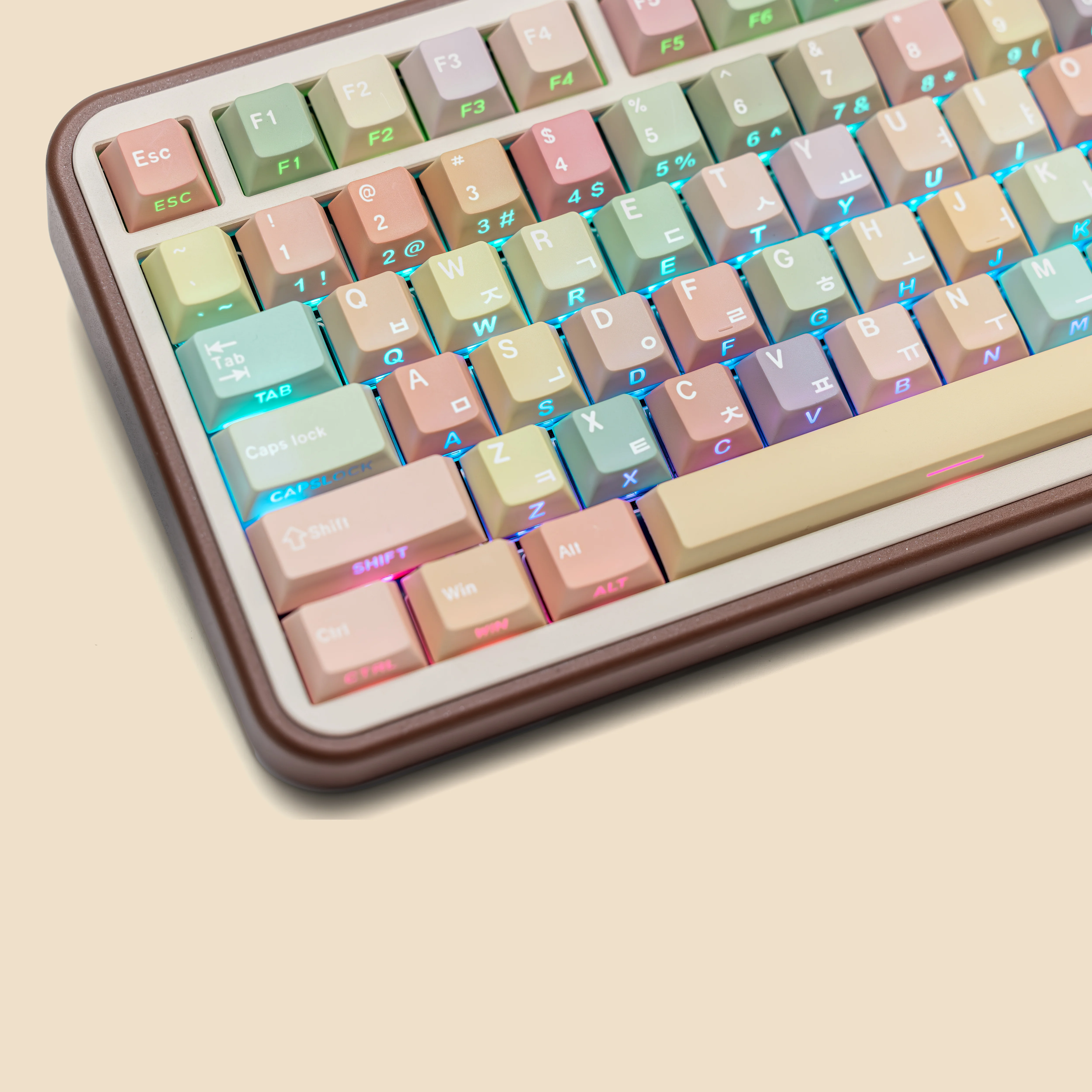 Doppeldruck-Tastenkappen, Dye-Sub-PBT, Seitenlicht, Kirschprofil, 131 Tasten, DE/FR/KR/RU/AR/JP/ES, für mechanische Tastatur, ISO-Layout F75 Image