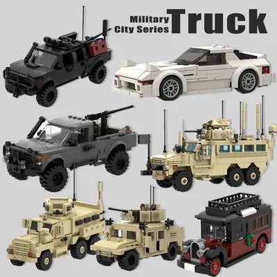 MOC Stadt Street View Transport Fahrzeug Militär Lkw Bausteine Pistole Waffe Gepanzerte Auto