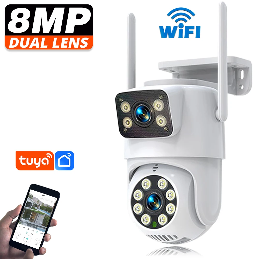 Tuya Smart Life Wireless Outdoor 360° ° WiFi-Überwachungskamera, zwei Bildschirme, 4K, 8 MP, Videoüberwachung, IP-Kamera, Smart Home, CCTV, PTZ Image