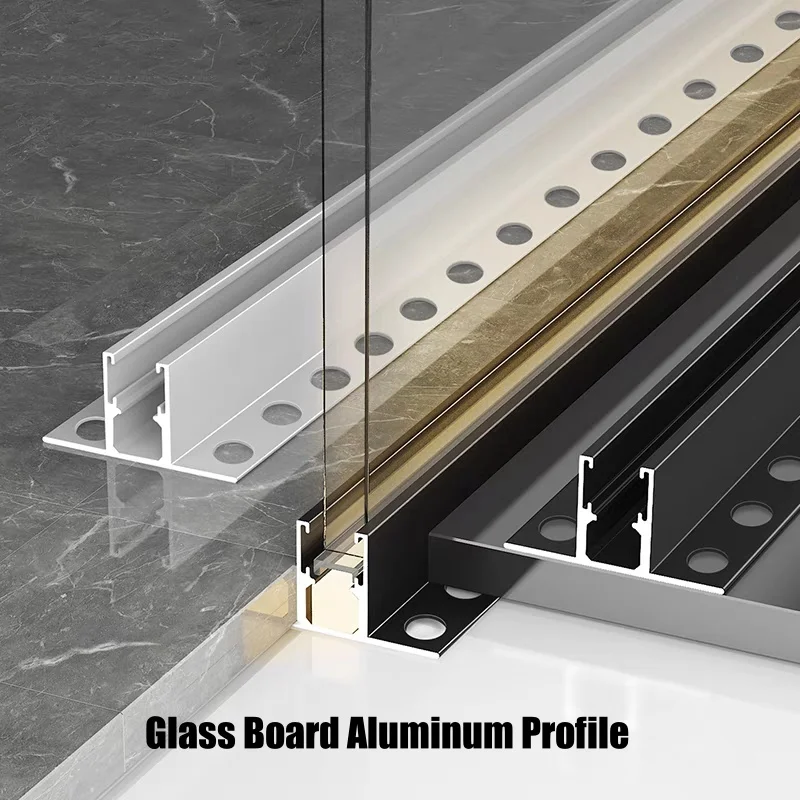 F-förmiger LED-Aluminium-Profilschrank, Glasplatte, bündiger Kanal, Bar, Streifenlicht, Badezimmer, Duschraum, Trennwand, eingebettete Teile