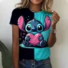 Kawaii Cartoon Glücklich Stich Herz Kuss Frauen Tops 2024 Sommer Plus Größe S-3XL T-shirts 3D Hemd Hippie T Frau Kleidung