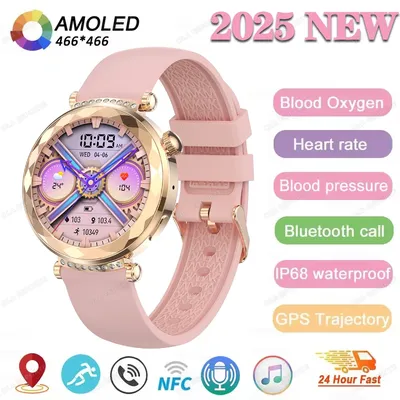 2025 neue AMOLED Frauen Smartwatch Herzfrequenz NFC Schlaf Gesundheit Monitor GPS Tracker Bluetooth Anruf SOS Wasserdichte Frauen Smart Uhr Image