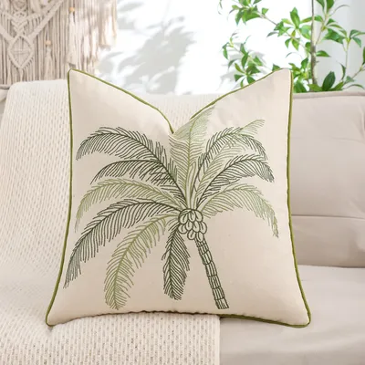 1PC Kokosnussbaum Wurfkissenbezug Stickerei Leinwand Sommer Home Dekoration Image