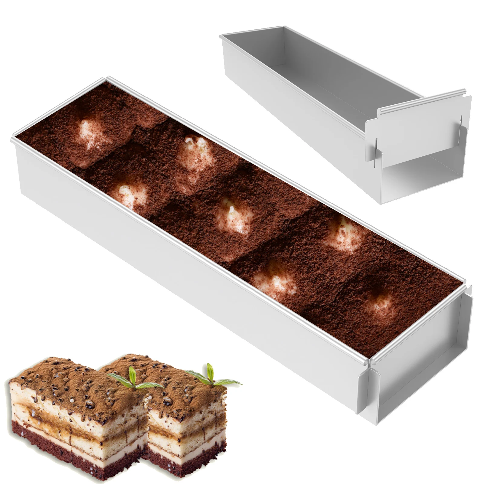 Rechteckige Kuchenform, antihaftbeschichtet, Tiramisu-Pfanne, Kuchen-Backblech, Aluminiumlegierung, Tiramisu, Dessertherstellung, Formen, Multifunktions-Käsekuchen Image