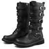Herren Leder Motorradstiefel Mittelkalb Stiefel Gothic Gürtel Rock Punk Schuhe Outdoor Schwarz