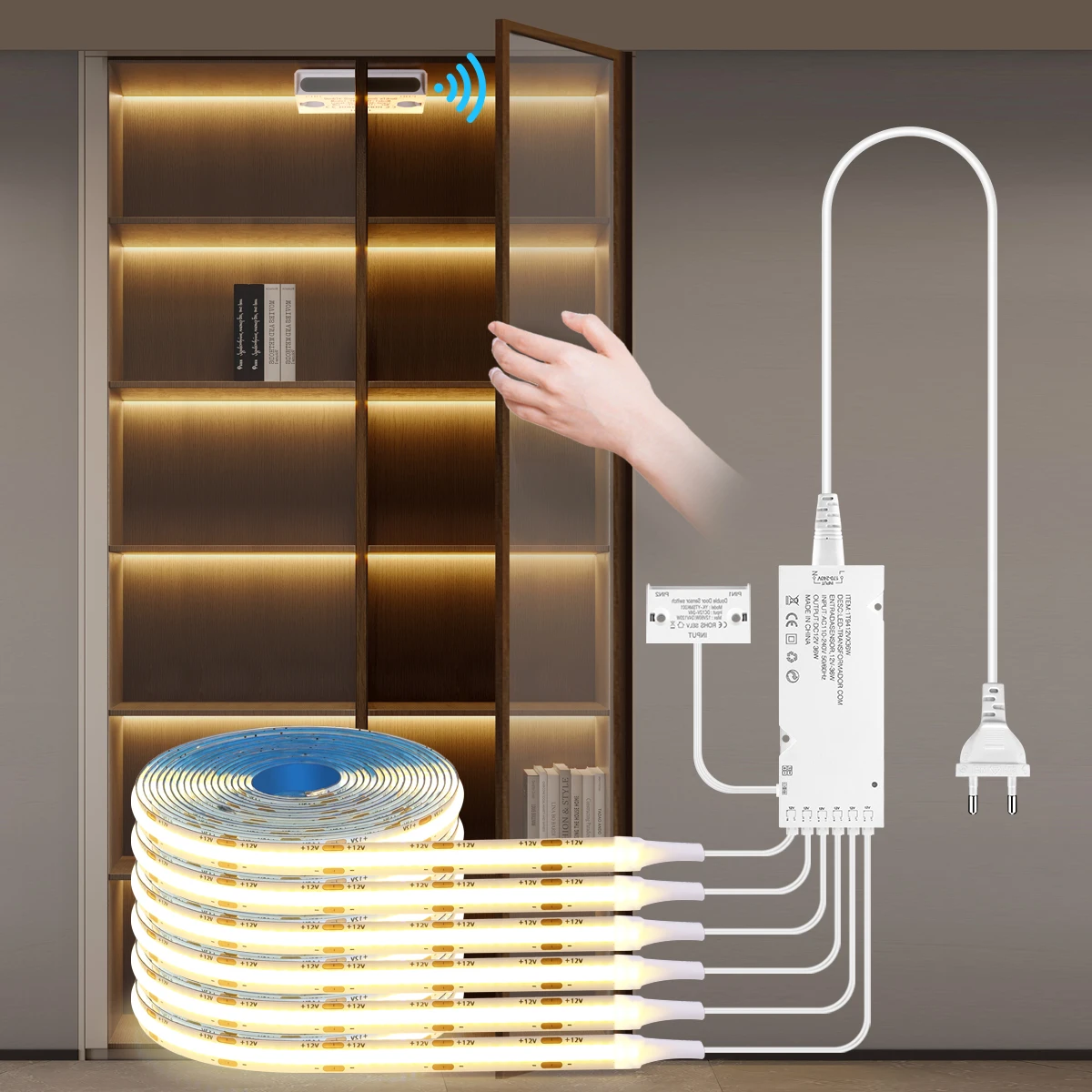 IR-Näherungssensor, Doppeltürschalter, Schuhschrank, COB-LED-Band, 3000 K, 4000 K, 5000 K, LED-Streifen, Nachtlicht, Küchendekoration