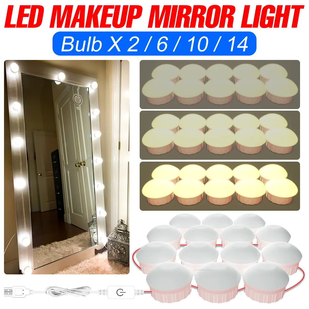LED Make-up Spiegel Lampe Badezimmer Eitelkeit Lichter Touch Dimmen Schlafzimmer Schminktisch Beleuchtung Natur Weiß DC5V 2/6/10/14 Glühbirne Set