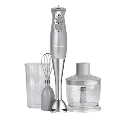 Betty Crocker 2-Speed Corded Electric Hand Blender With Beaker, Chopper, And Whisk, Silver