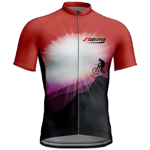 Herren Radtrikot Buchstaben Zahlen Kurzarm Fahhrad T-Shirt Trikot mit 3 Gesäßtaschen Mountainbike MTB Schnelltrocknend Anatomisches Design Feuchtigkeitsableitend Atmungsaktiv Sport Weinrot Gelb Rot Image