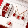 Ensemble de 5 montres à quartz vintage pour femmes montre-bracelet analogique carrée verte bijoux en strass - Cadeau parfait pour maman