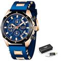 Montre à quartz LIGE pour homme avec bracelet en acier multifonctionnelle sport analogique décontractée étanche