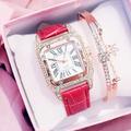 Montre à quartz analogique avec diamants pour femme cadran carré étoilé et bracelet en cuir pour femme
