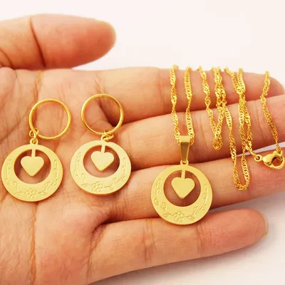 New Zealand Heart Pendant Earrings Necklaces Jewelry set for Women Gold Color Marshall Guam Hawaii