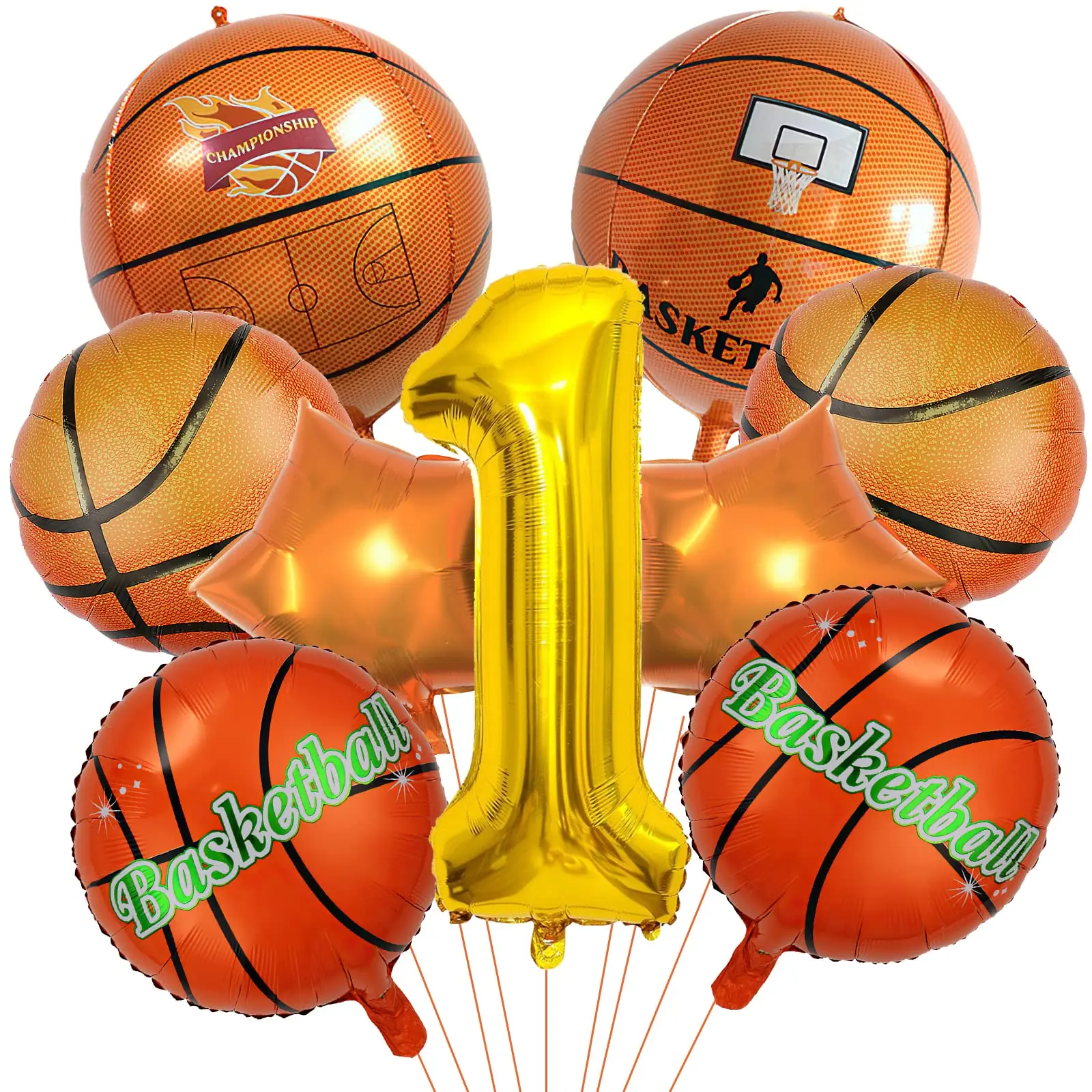 9Pcs Basketball Balloon Set Digital Aluminum Film Balloon Sports Basketball Party Supplies Basketball Birthday Decoration