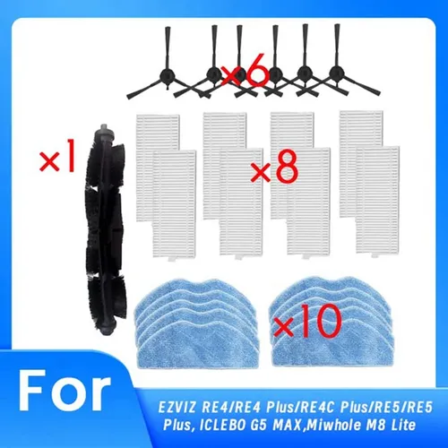 Pour EZVIZ RE4/RE4 Plus/RE4C Plus/RE5/RE5 Plus/ICLEBO G5 MAX/Miwhole M8 Lite aspirateur brosse latérale principale filtre de vadrouille Ultra Durable