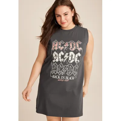 Maurices Plus Size Women's Acdc Cap Sleeve Graphic T Shirt Dress Gray Size 1X