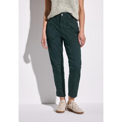 Paperbag-Hose STREET ONE, Damen, Gr. 40, Länge 28, grün (hunter grün), Web, 97% Baumwolle, 3% Elasthan, unifarben, casual, gerade, unten schmal normal, Hosen, mit Elastikbund Image