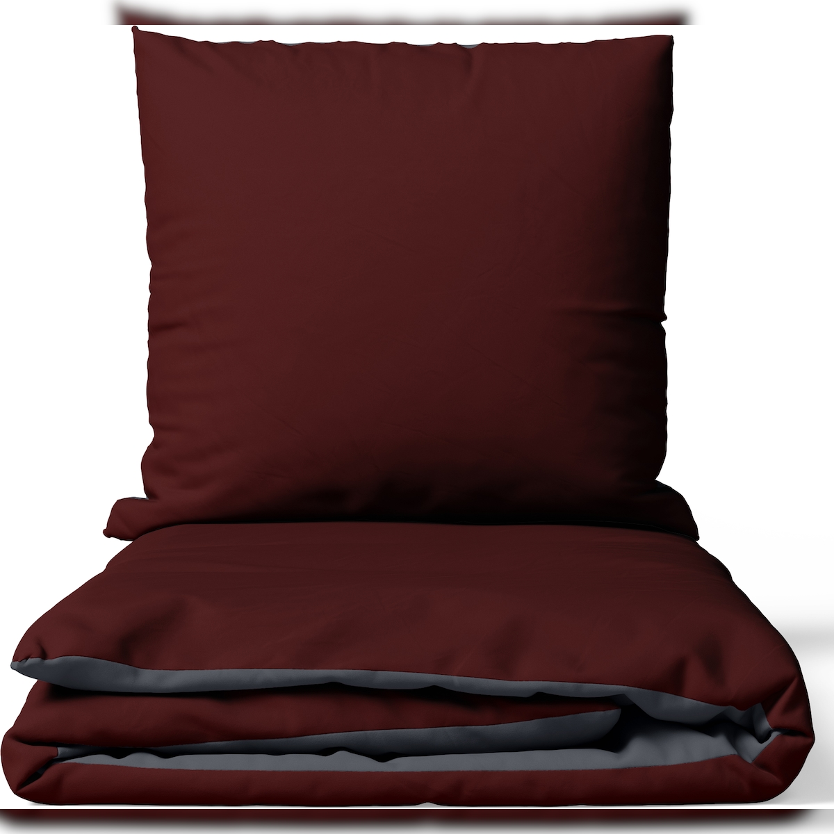 Leonado Vicenti Satin Bettwäsche 155x220 cm 100% Baumwolle Bordeaux Luxus Set Uni Wendeseite Anthrazit Kissenbezug 80x80 cm Reißverschluss Image