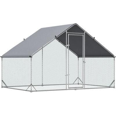 Pawhut - Hühnerstall Freilaufgehege aus Stahl, 300 x 200 x 200 cm Hühnerkäfig mit Abdeckung, Tür, Image