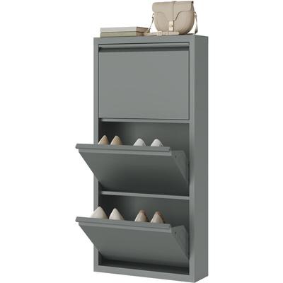 Schuhschrank,Hellgrau, mit 3 Klappen, Schuhregal, Schuhkipper, für 9 Paar Schuhe, aus Metall, Image