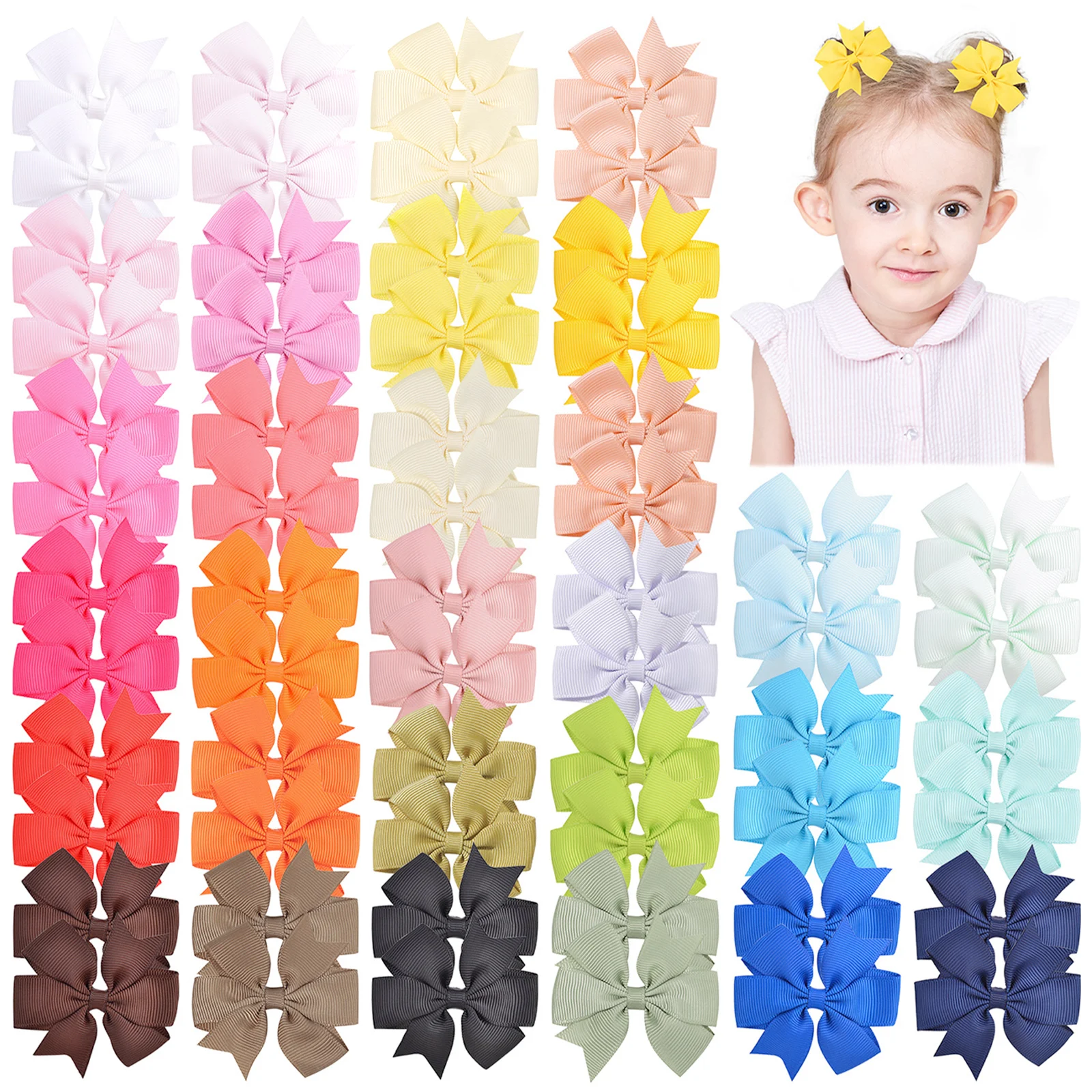 BABY BOWS 20/40/60PCS 2,3'' Ripsband Schleifen Haarspangen Set für Mädchen Zufällige Farbe Schleife Haarklammern Kopfbedeckung Haarschmuck Image
