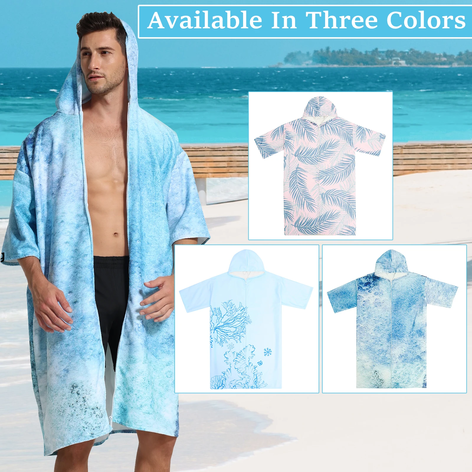 Kapuzenhandtuch, Polyester, weich, mit Kapuze, Wickelmantel, schnell trocknend, vertuscht, Wickeltuch, Bademantel, Poncho für Männer und Frauen, Strand, Reisen Image