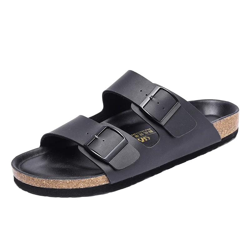 Neue Leder-Slipper, gleiches Geschlechtes Design, Sommerkomfort, Hotel-Strandsandalen, Slip-on-Leichte, flache Schuhe, männliche Trends, Doppelschnalle-Hausschuhe
