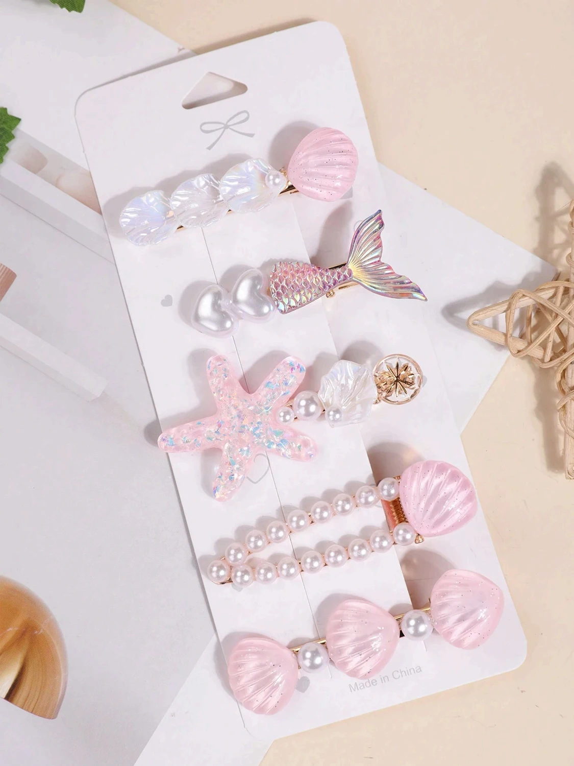 5 Stück/Set Gril Marine Serie Faux Pearl & Star Shell Shaped Fish Tail Haarspangen Image