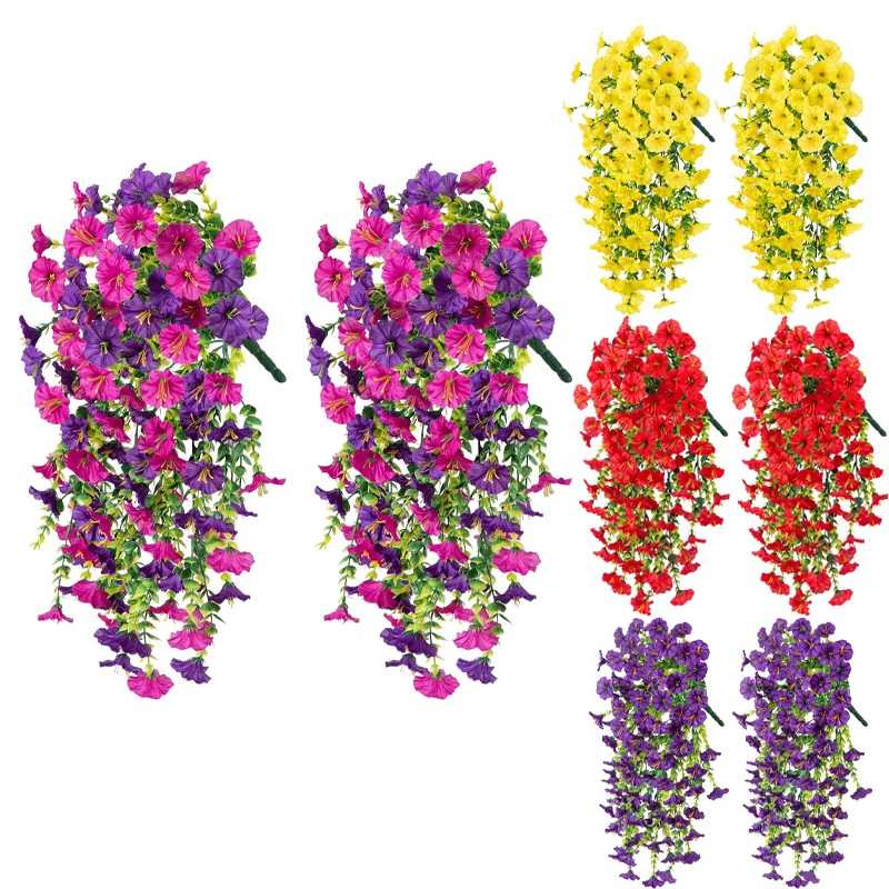 Künstliche hängende Blumen, Pflanzen, Kunstseide, lila Morning Glory, lange Ranken, UV-beständig, realistisch, für Garten-Balkon-Dekoration Image