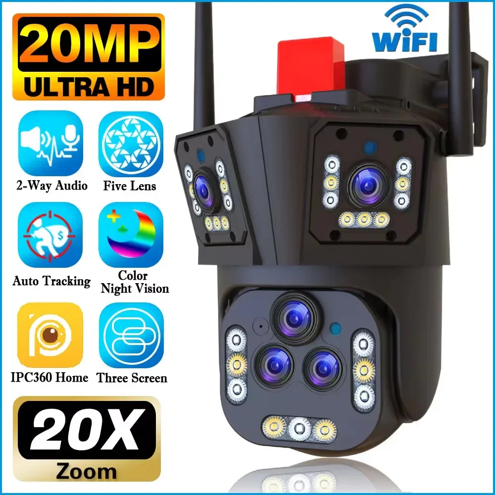 20mp 10k wifi Überwachungs kamera fünf Objektive drahtlose Outdoor-IP-Kamera 20x Zoom optische Auto-Tracking-CCTV-Kamera ptz Image