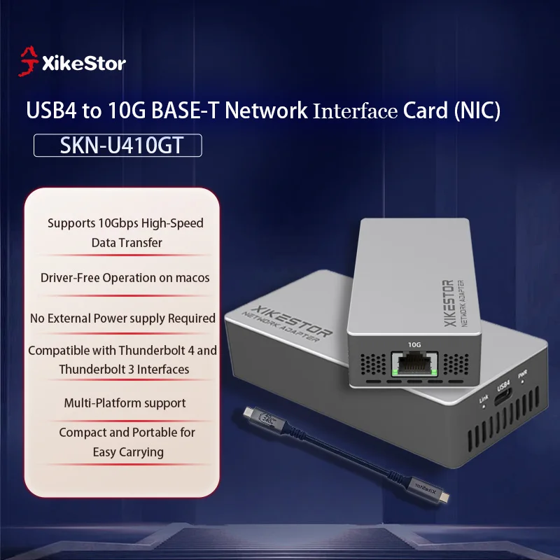 XikeStor Thunderbolt 3 auf 10 GbE-Adapter, USB4 auf RJ45-Ethernet-Konverter 10 G/5 G/2,5 G/1 G für Mac/Dell/PC, Plug & Play Image