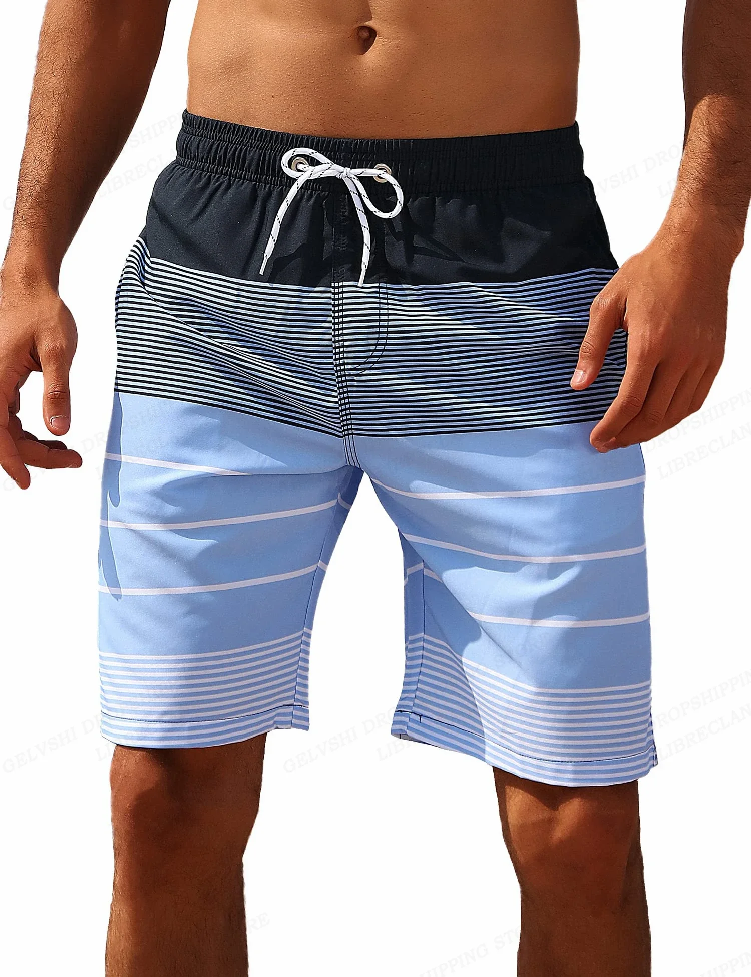 Gestreifte Strandshorts Herren Mode Bademode Boardshorts Trunk Gym Fitness Hosen Herren Slips Badeanzug Kinder Beachwear Short Boy Image