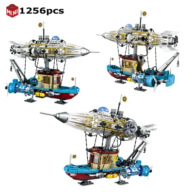 Kreative MOC Mini Steampunk Luftschiff Bausteine Modell STEM Pädagogische DIY Montage Bricks Set für Image