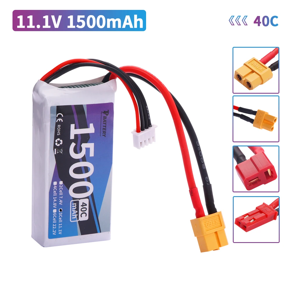11,1 v 1500 mAh 3S LiPo Batterie für Rc Auto Hubschrauber Flugzeug 11,1 V Wiederaufladbare Lipo Batterie T/XT60/JST Stecker Für WLtoys V950 Image