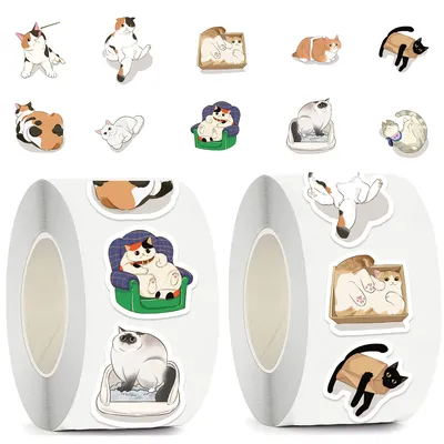 500 Stück Katzen-Rollenaufkleber, 10 Stile, Tiere, Aufkleber für Partys, Wände, Sammelalben, Umschläge, Geburtstags- und Grußkarten Image
