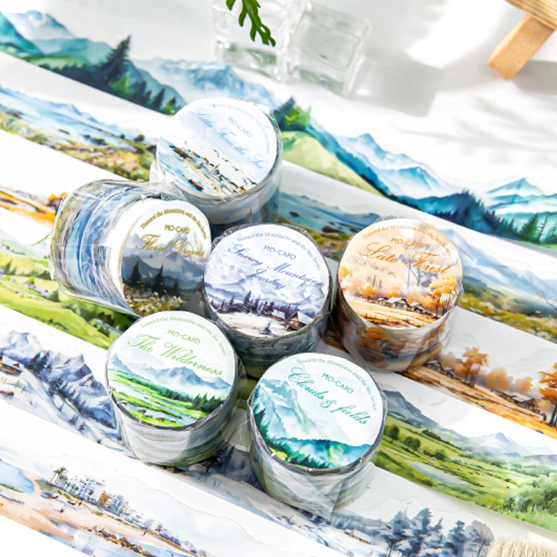 1 Rolle schöne natürliche Landschaft Haustier band Wildnis Ebenen und schnee bedeckte Berge Stick Etiketten Handwerk liefert 3cm/1,18 in * 2m/78 in Image