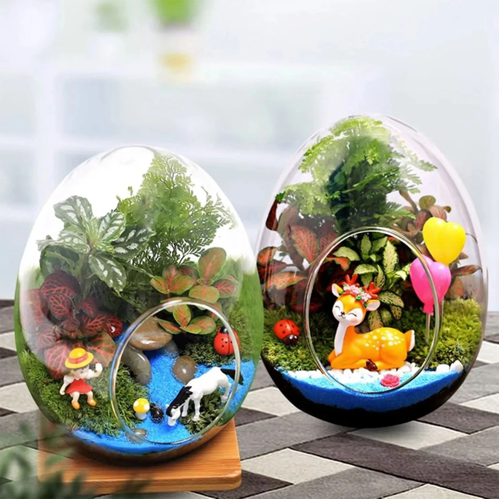 2025 Ostern Dekoration Vase Desktop Sukkulente Glas Pflanzen Blumentopf Kreative Ei Form Micro Landschaft Moos Blumentopf Image