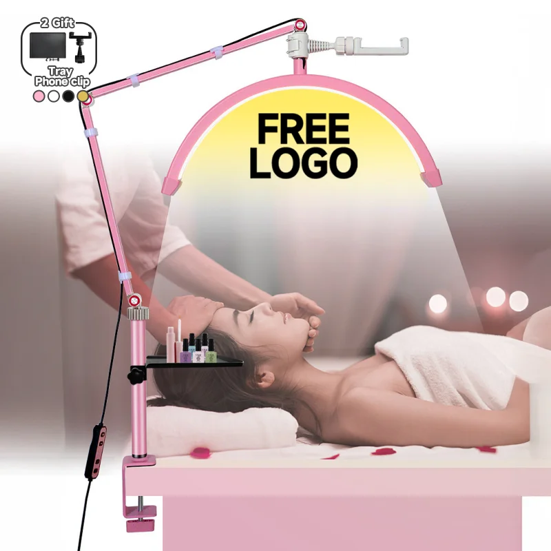 2025 freies Logo 24 W 16 zoll Clamp Desktop Kosmetische Füllen LED Wimpern Verlängerung Halbmond Lampe Wimpern Studio Licht für Schönheit Tattoo