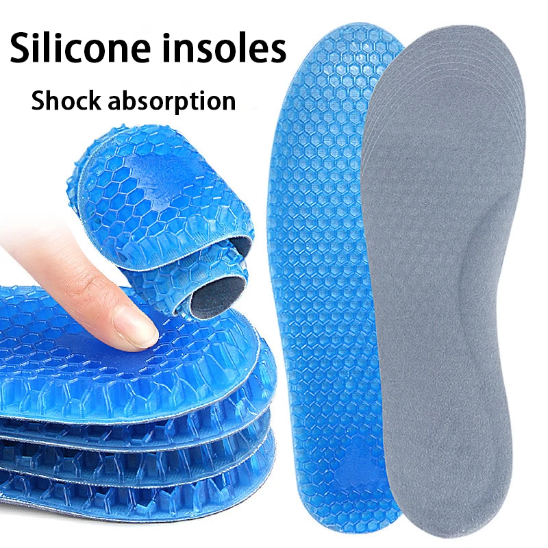 1 Paar weiche Silikon-Einlegesohlen für Outdoor-Sportarten, Lauf-Einlegesohlen, elastische, stoßdämpfende Sohlen, Herren-Turnschuhe, Komfort-Einlegesohlen Image