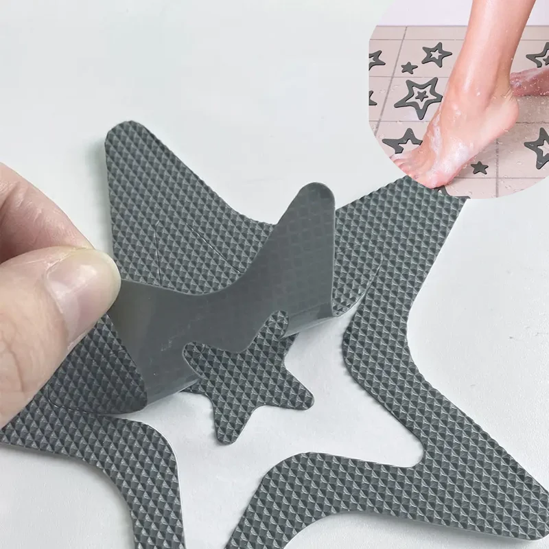 10 Stück rutschfeste Duschprofil-Aufkleber, Sicherheits-Badewannenstreifen, hochwertige selbstklebende Stern-Schneeflocken-Aufkleber für Badewanne, Dusche, Treppen Image