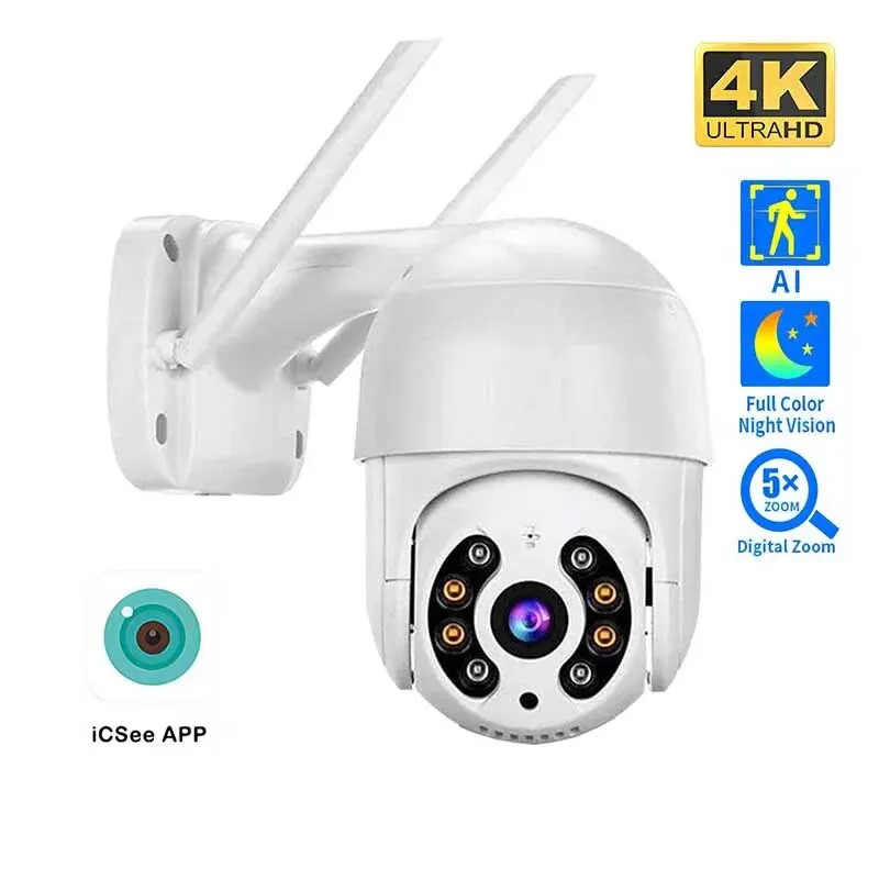 Telecamera PTZ Wireless 8MP 4K HD 1080P con Visione Notturna a Colori, Telecamera IP WiFi da Esterno 5MP con Tracciamento Automatico AI, Telecamera di Sorveglianza CCTV