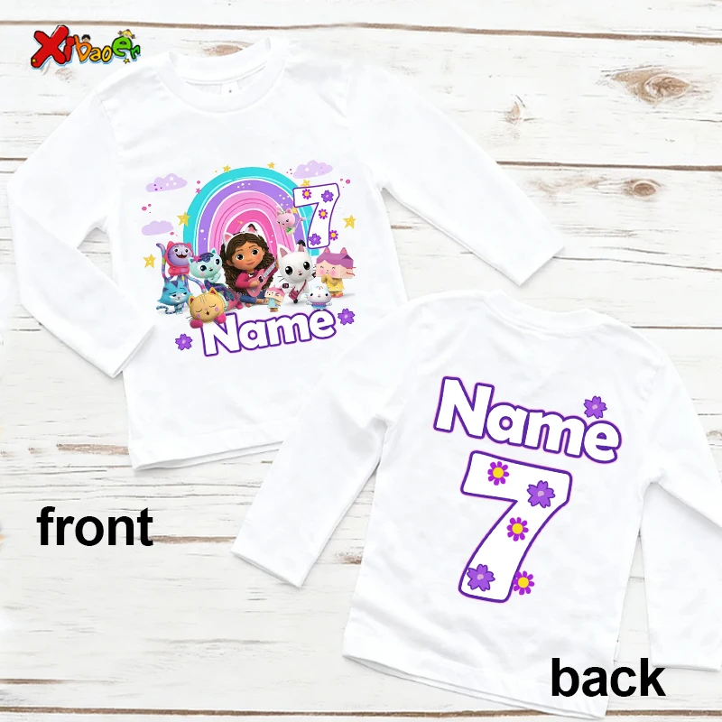 Maglietta per ragazza del 7° compleanno Abiti coordinati Magliette Camicie per bambini per feste Vestiti per neonate Camicie Compleanno per ragazze Maglietta con nome personalizzato