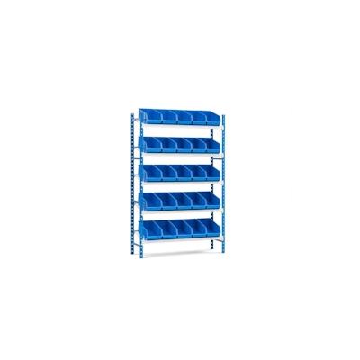 PROREGAL Schrägbodenregal MAXIMUS mit 25x Sichtlagerboxen à 15,3L Fachlast 130kg Grundregal HxBxT 200x125x40cm 5 Ebenen Lichtblau/Lichtgrau Image